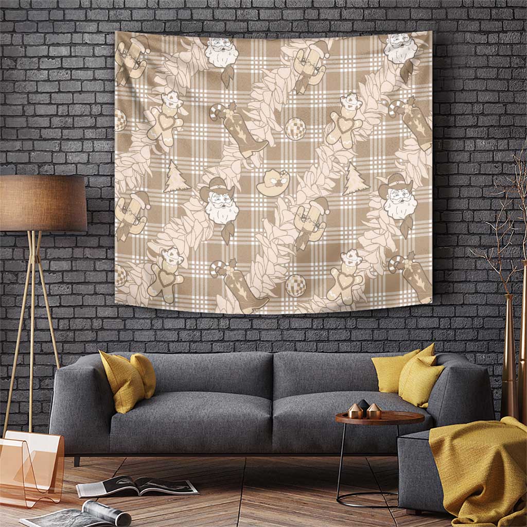 Khaki Palaka Hawaii Cowboy Christmas Tapestry Paniolo Mix Maile Lei LT7 Beige - Polynesian Pride