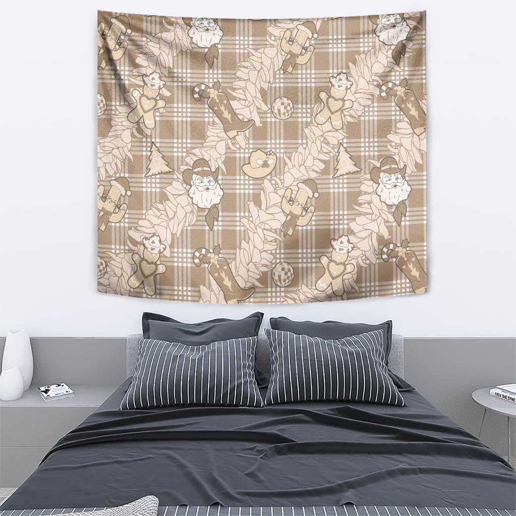 Khaki Palaka Hawaii Cowboy Christmas Tapestry Paniolo Mix Maile Lei LT7 - Polynesian Pride