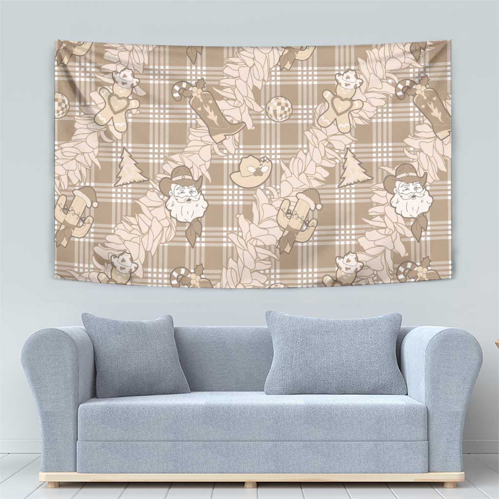 Khaki Palaka Hawaii Cowboy Christmas Tapestry Paniolo Mix Maile Lei LT7 - Polynesian Pride