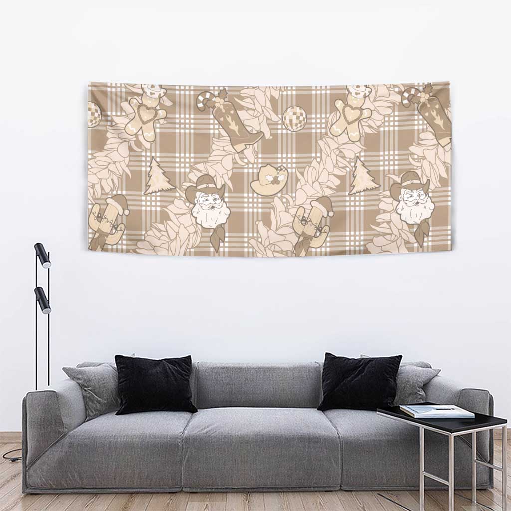 Khaki Palaka Hawaii Cowboy Christmas Tapestry Paniolo Mix Maile Lei LT7 - Polynesian Pride