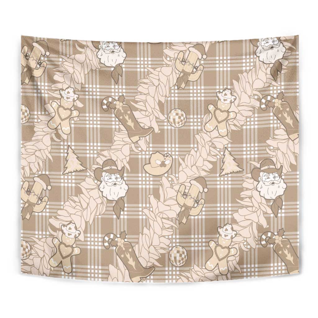 Khaki Palaka Hawaii Cowboy Christmas Tapestry Paniolo Mix Maile Lei LT7 - Polynesian Pride