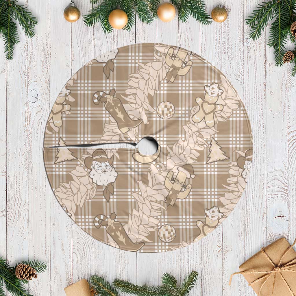 Khaki Palaka Hawaii Cowboy Christmas Tree Skirt Paniolo Mix Maile Lei - Polynesian Pride