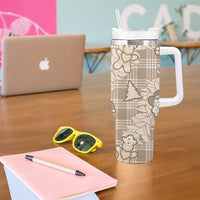 Khaki Palaka Hawaii Cowboy Christmas Tumbler With Handle Paniolo Mix Maile Lei - Polynesian Pride