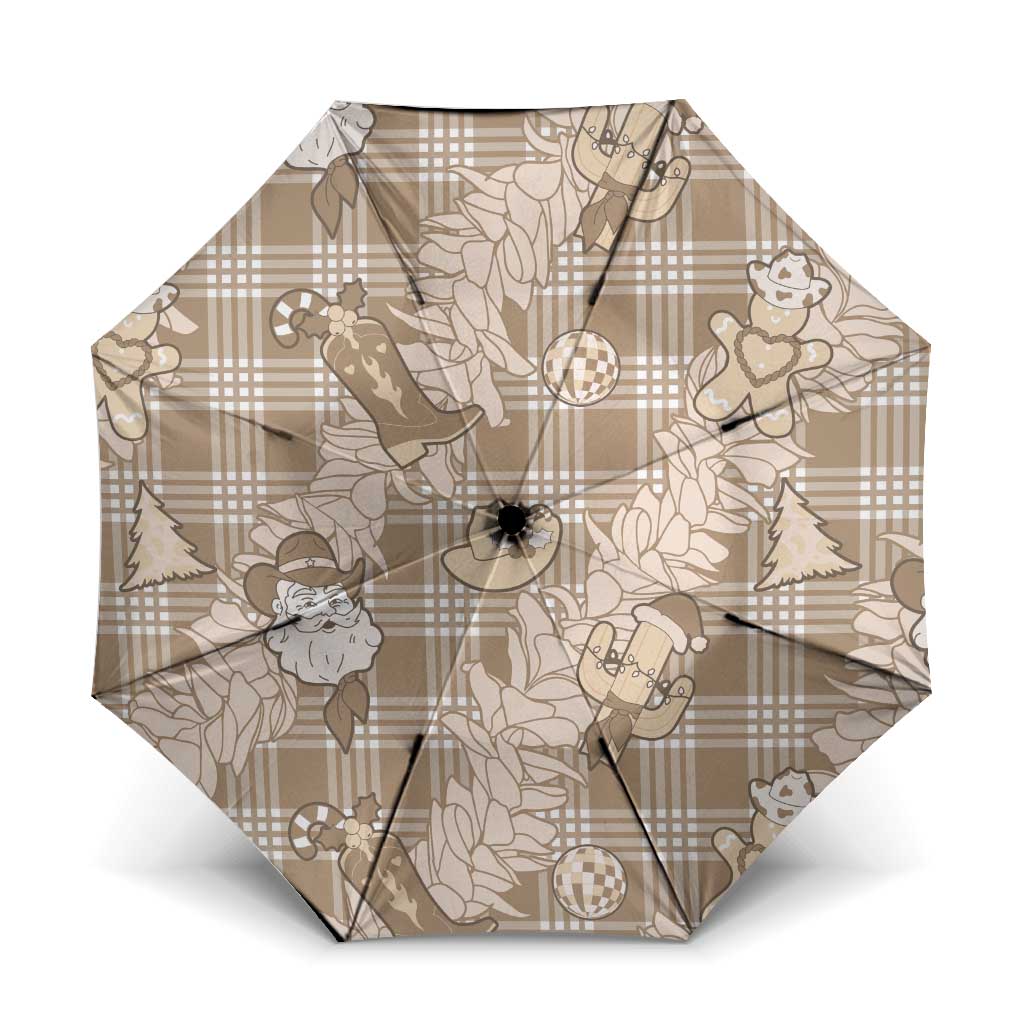 Khaki Palaka Hawaii Cowboy Christmas Umbrella Paniolo Mix Maile Lei LT7 One Size Folded 11.42 inch Opened Diameter 37.4 inch Beige - Polynesian Pride