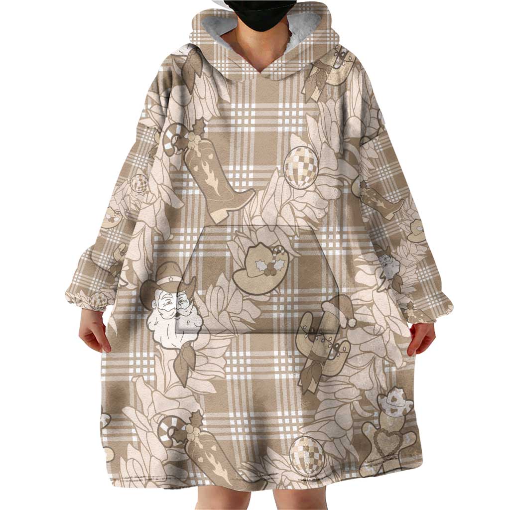 Khaki Palaka Hawaii Cowboy Christmas Wearable Blanket Hoodie Paniolo Mix Maile Lei - Polynesian Pride