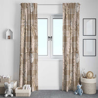 Khaki Palaka Hawaii Cowboy Christmas Window Curtain Paniolo Mix Maile Lei - Polynesian Pride