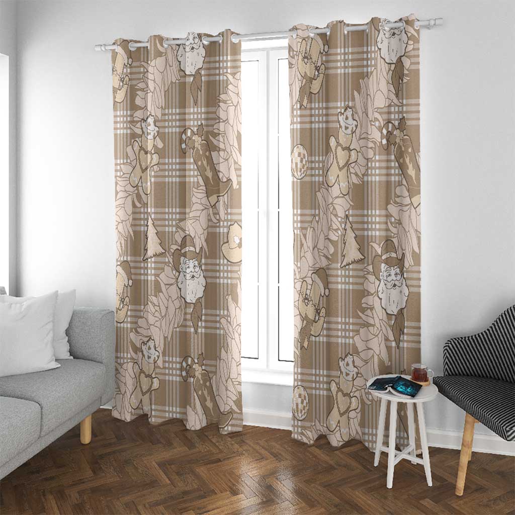 Khaki Palaka Hawaii Cowboy Christmas Window Curtain Paniolo Mix Maile Lei - Polynesian Pride