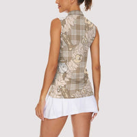 Khaki Palaka Hawaii Cowboy Christmas Women Sleeveless Polo Shirt Paniolo Mix Maile Lei - Polynesian Pride