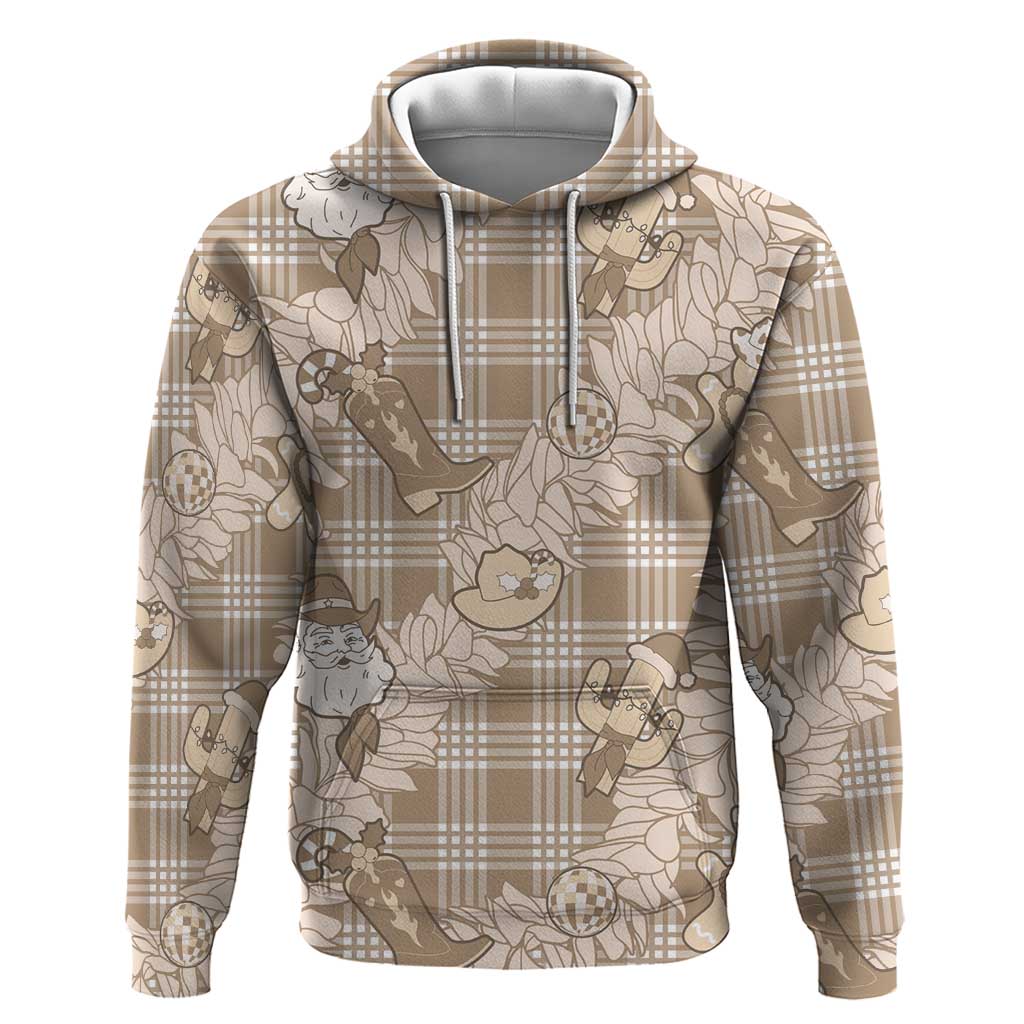 Khaki Palaka Hawaii Cowboy Christmas Zip Hoodie Paniolo Mix Maile Lei - Polynesian Pride