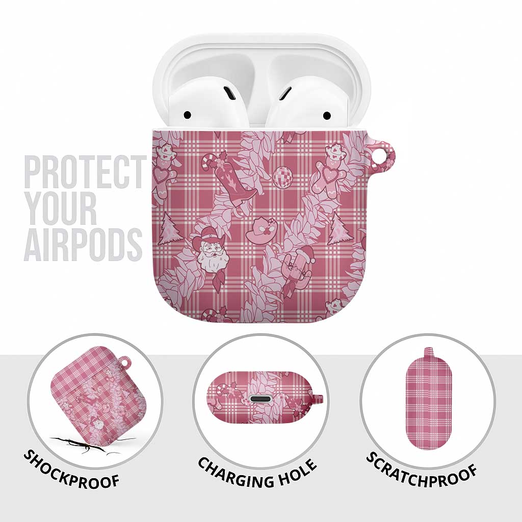 Pink Palaka Hawaii Cowboy Christmas AirPods Case Paniolo Mix Maile Lei - Polynesian Pride