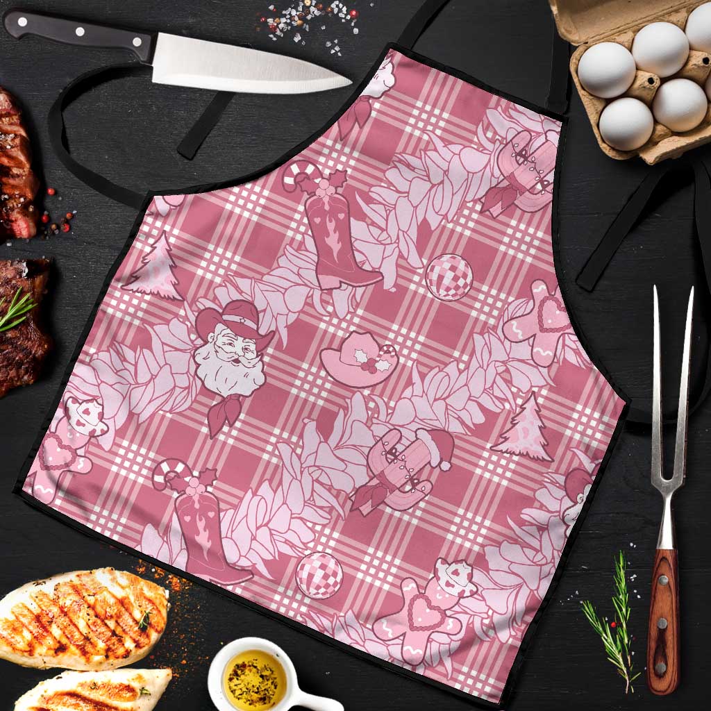 Pink Palaka Hawaii Cowboy Christmas Apron Paniolo Mix Maile Lei - Polynesian Pride
