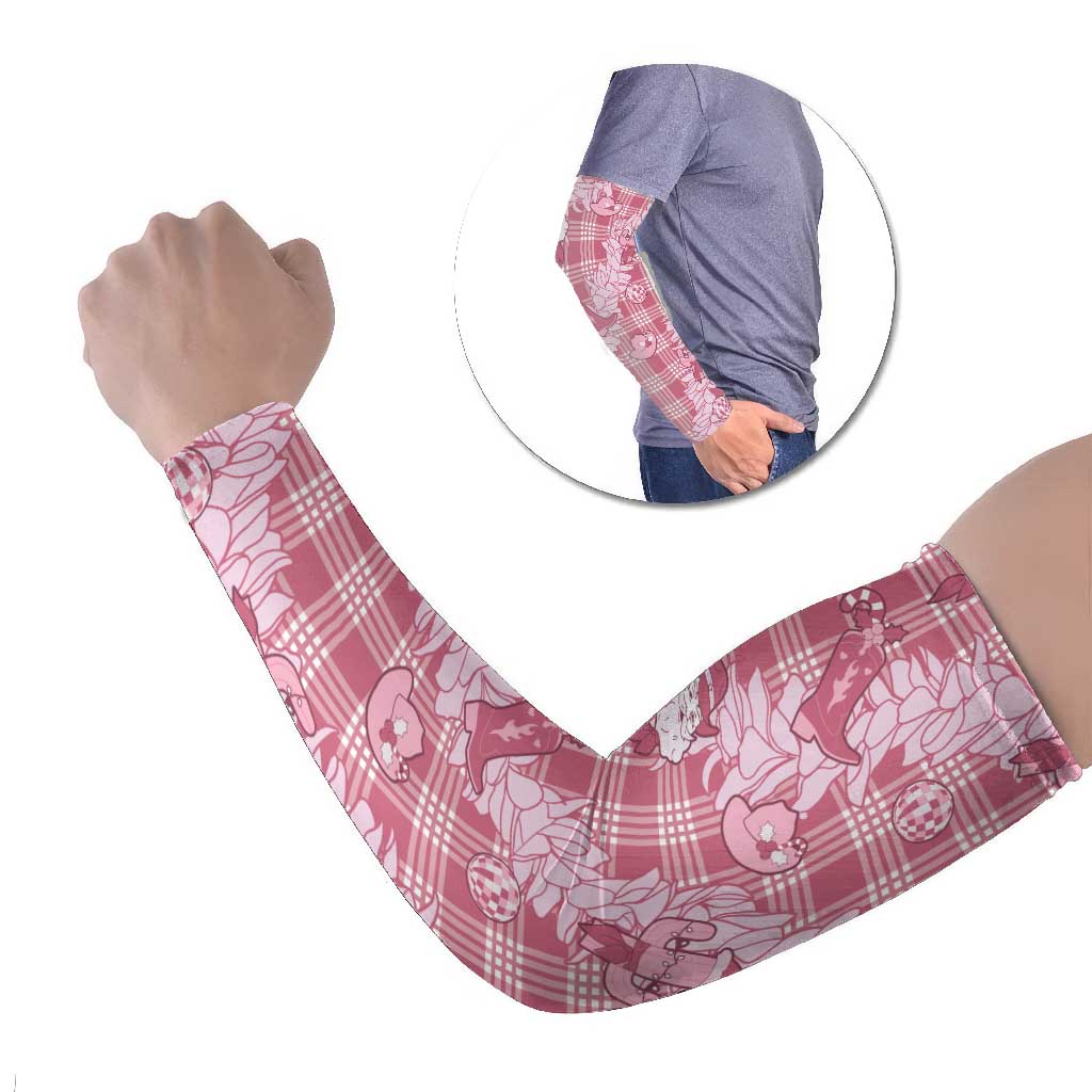 Pink Palaka Hawaii Cowboy Christmas Arm Sleeves Paniolo Mix Maile Lei - Polynesian Pride