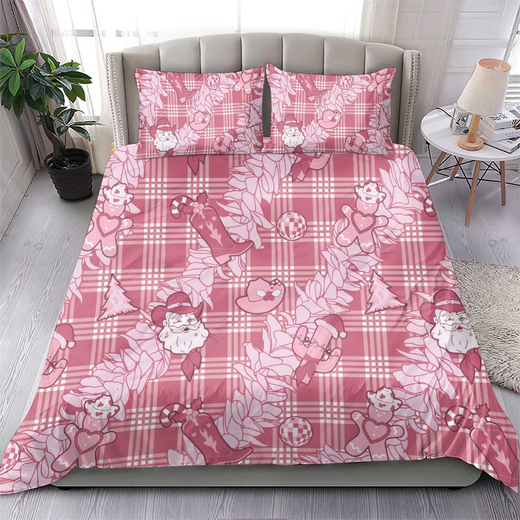 Pink Palaka Hawaii Cowboy Christmas Bedding Set Paniolo Mix Maile Lei - Polynesian Pride