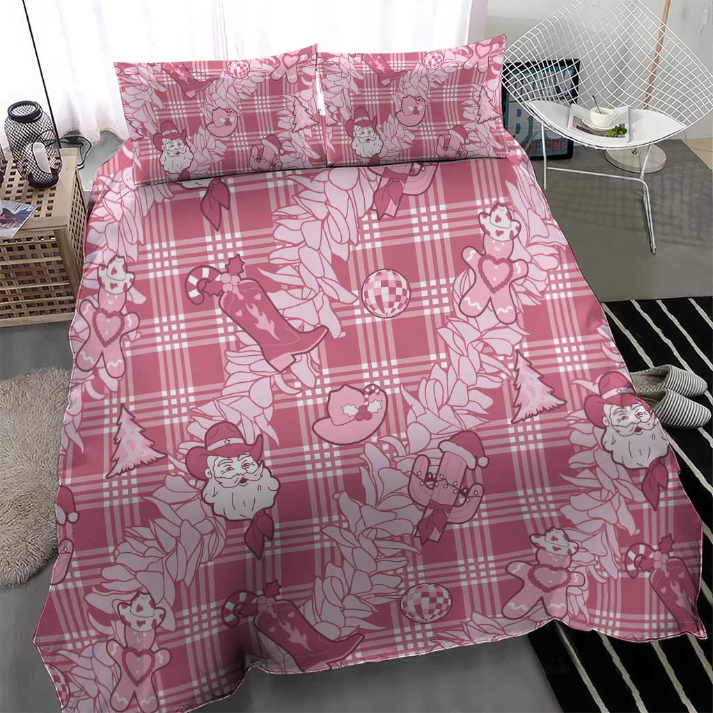 Pink Palaka Hawaii Cowboy Christmas Bedding Set Paniolo Mix Maile Lei - Polynesian Pride