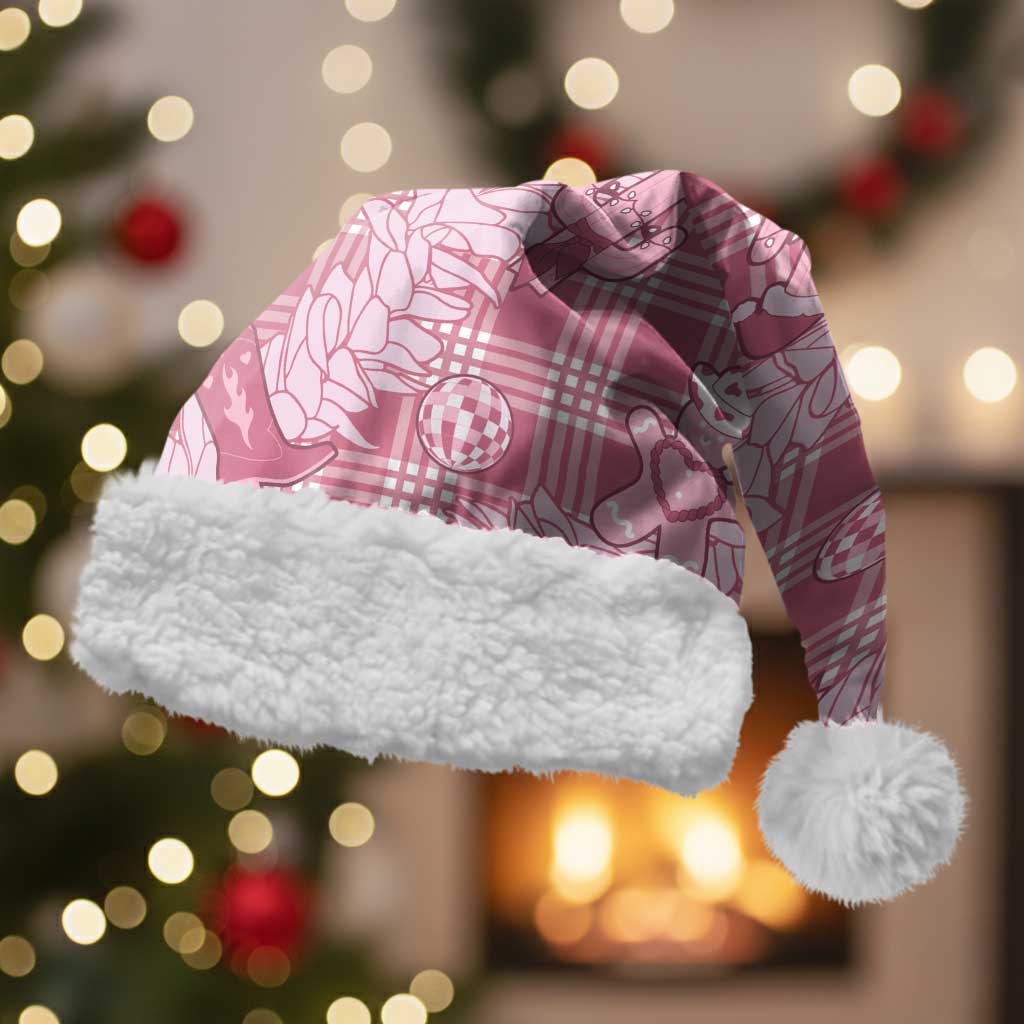 Pink Palaka Hawaii Cowboy Christmas Santa Hat Paniolo Mix Maile Lei LT7 With Fur Pink - Polynesian Pride