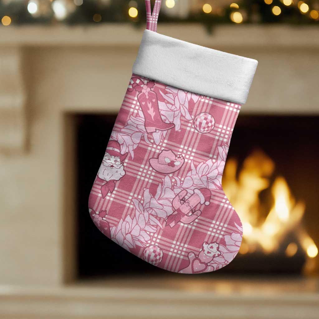 Pink Palaka Hawaii Cowboy Christmas Stocking Paniolo Mix Maile Lei - Polynesian Pride