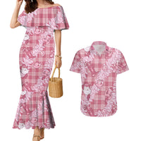 Pink Palaka Hawaii Cowboy Christmas Couples Matching Mermaid Dress and Hawaiian Shirt Paniolo Mix Maile Lei LT7 Pink - Polynesian Pride