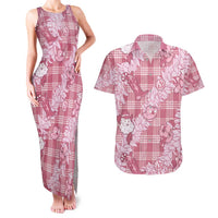 Pink Palaka Hawaii Cowboy Christmas Couples Matching Tank Maxi Dress and Hawaiian Shirt Paniolo Mix Maile Lei LT7 Pink - Polynesian Pride