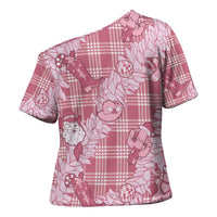 Pink Palaka Hawaii Cowboy Christmas Cross Shoulder Shirt Paniolo Mix Maile Lei - Polynesian Pride