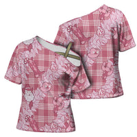 Pink Palaka Hawaii Cowboy Christmas Cross Shoulder Shirt Paniolo Mix Maile Lei - Polynesian Pride