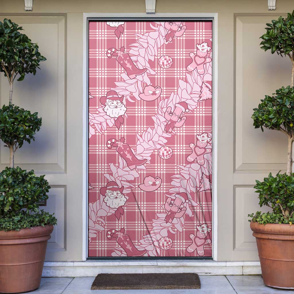 Pink Palaka Hawaii Cowboy Christmas Door Cover Paniolo Mix Maile Lei - Polynesian Pride