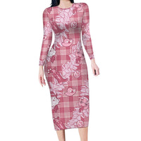 Pink Palaka Hawaii Cowboy Christmas Family Matching Long Sleeve Bodycon Dress and Hawaiian Shirt Paniolo Mix Maile Lei LT7 Mom's Dress Pink - Polynesian Pride