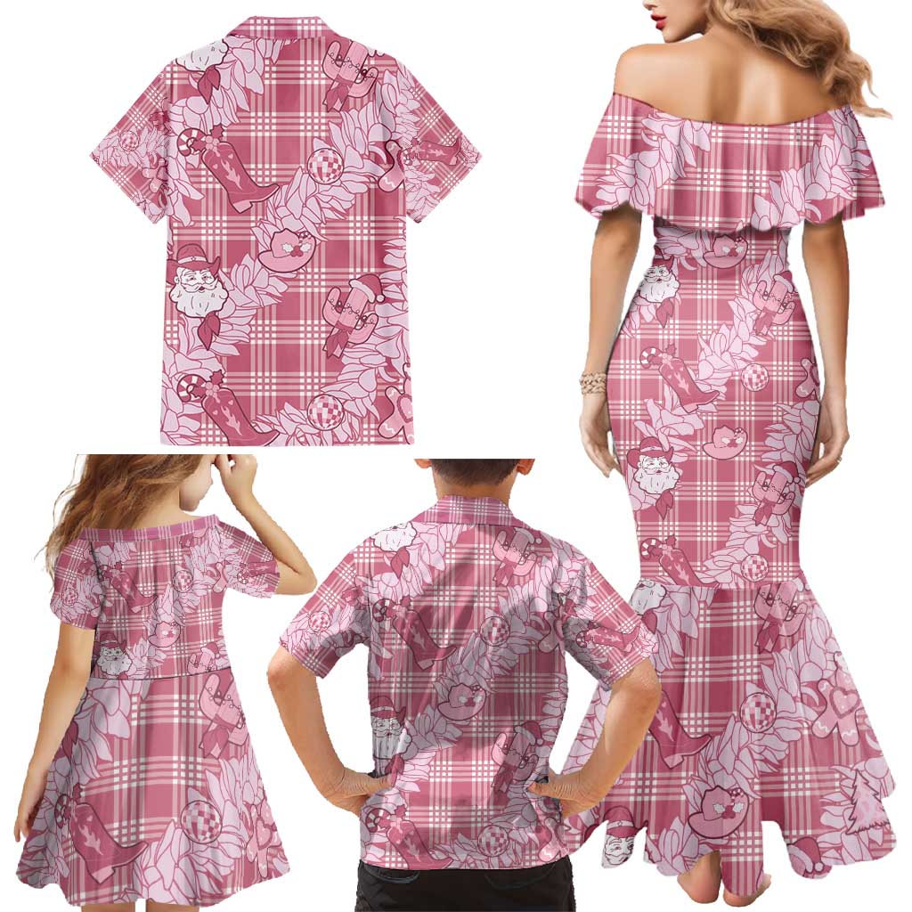Pink Palaka Hawaii Cowboy Christmas Family Matching Mermaid Dress and Hawaiian Shirt Paniolo Mix Maile Lei LT7 - Polynesian Pride