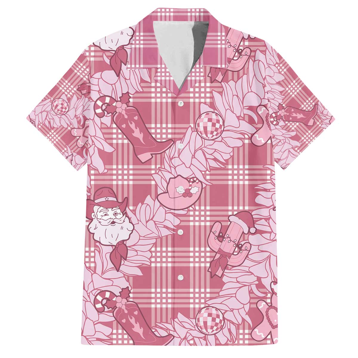 Pink Palaka Hawaii Cowboy Christmas Family Matching Off The Shoulder Long Sleeve Dress and Hawaiian Shirt Paniolo Mix Maile Lei LT7 Dad's Shirt - Short Sleeve Pink - Polynesian Pride