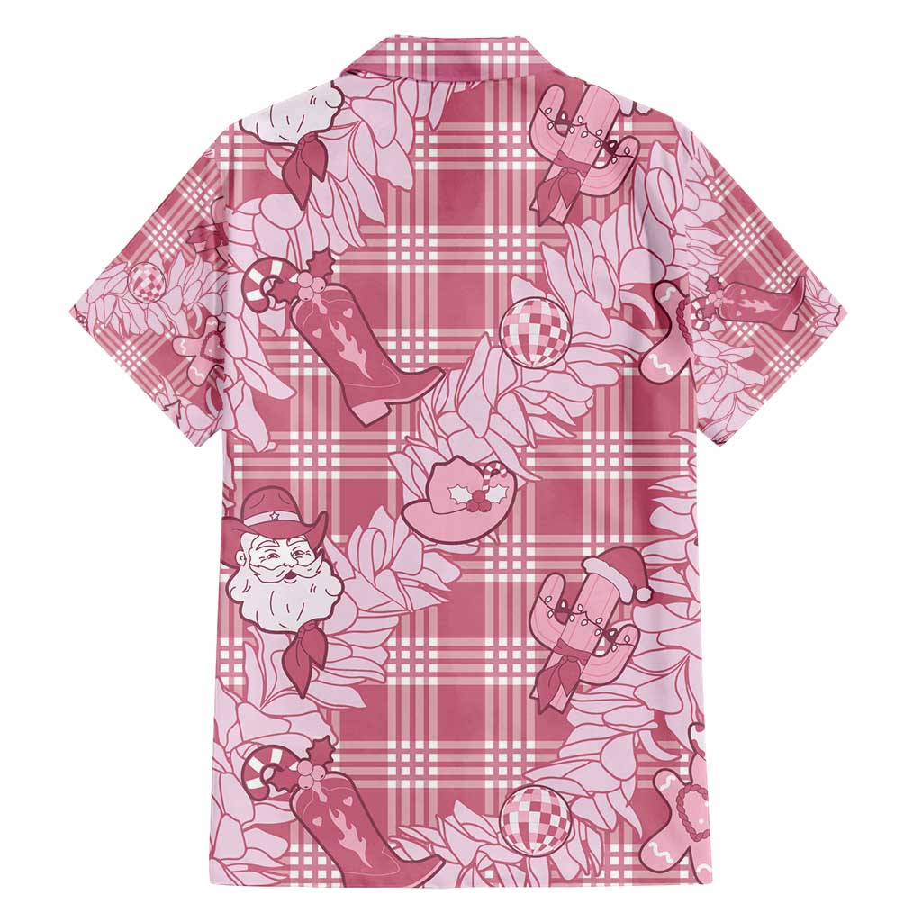 Pink Palaka Hawaii Cowboy Christmas Family Matching Off Shoulder Maxi Dress and Hawaiian Shirt Paniolo Mix Maile Lei LT7 - Polynesian Pride