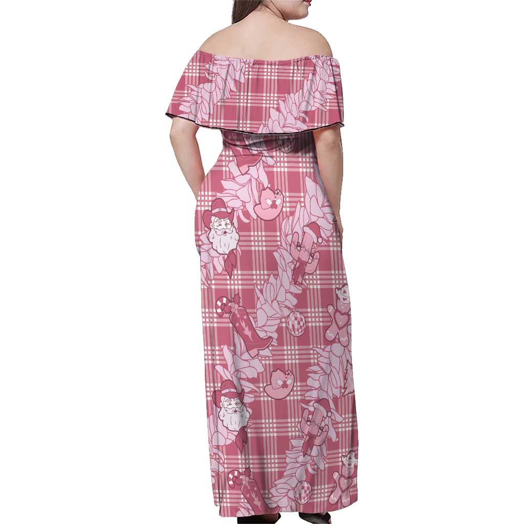 Pink Palaka Hawaii Cowboy Christmas Family Matching Off Shoulder Maxi Dress and Hawaiian Shirt Paniolo Mix Maile Lei LT7 - Polynesian Pride