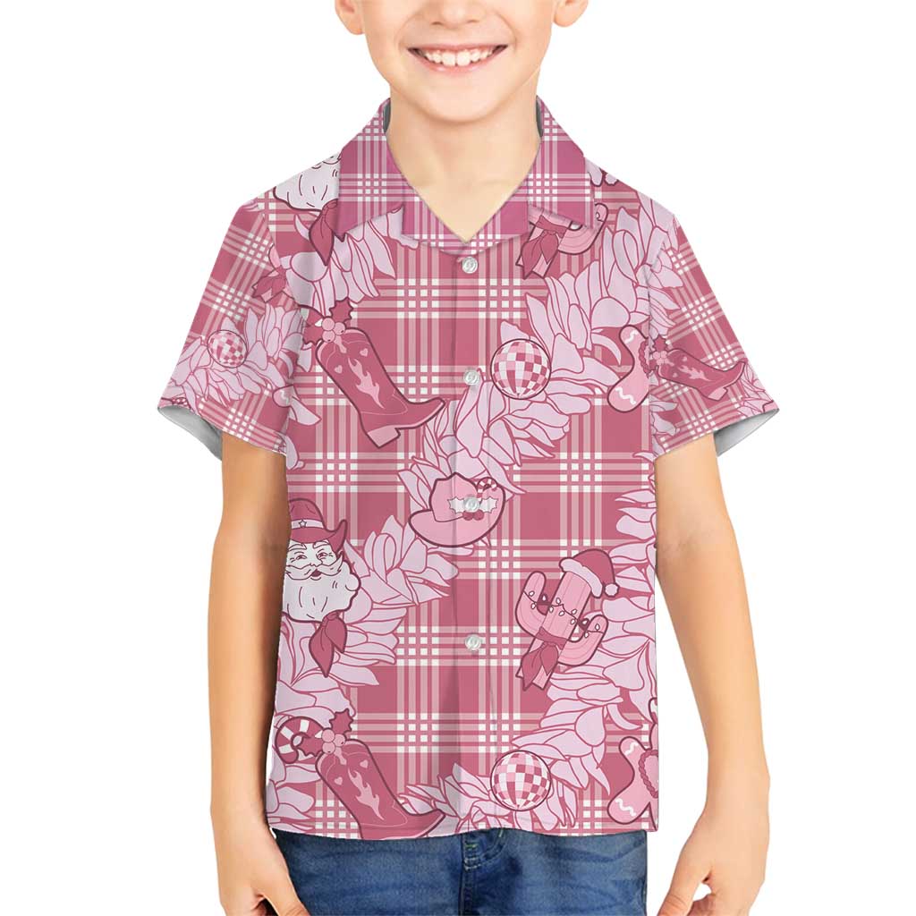 Pink Palaka Hawaii Cowboy Christmas Family Matching Off Shoulder Maxi Dress and Hawaiian Shirt Paniolo Mix Maile Lei LT7 Son's Shirt Pink - Polynesian Pride