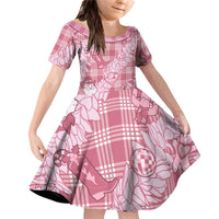 Pink Palaka Hawaii Cowboy Christmas Family Matching Off Shoulder Short Dress and Hawaiian Shirt Paniolo Mix Maile Lei LT7 Daughter's Dress Pink - Polynesian Pride