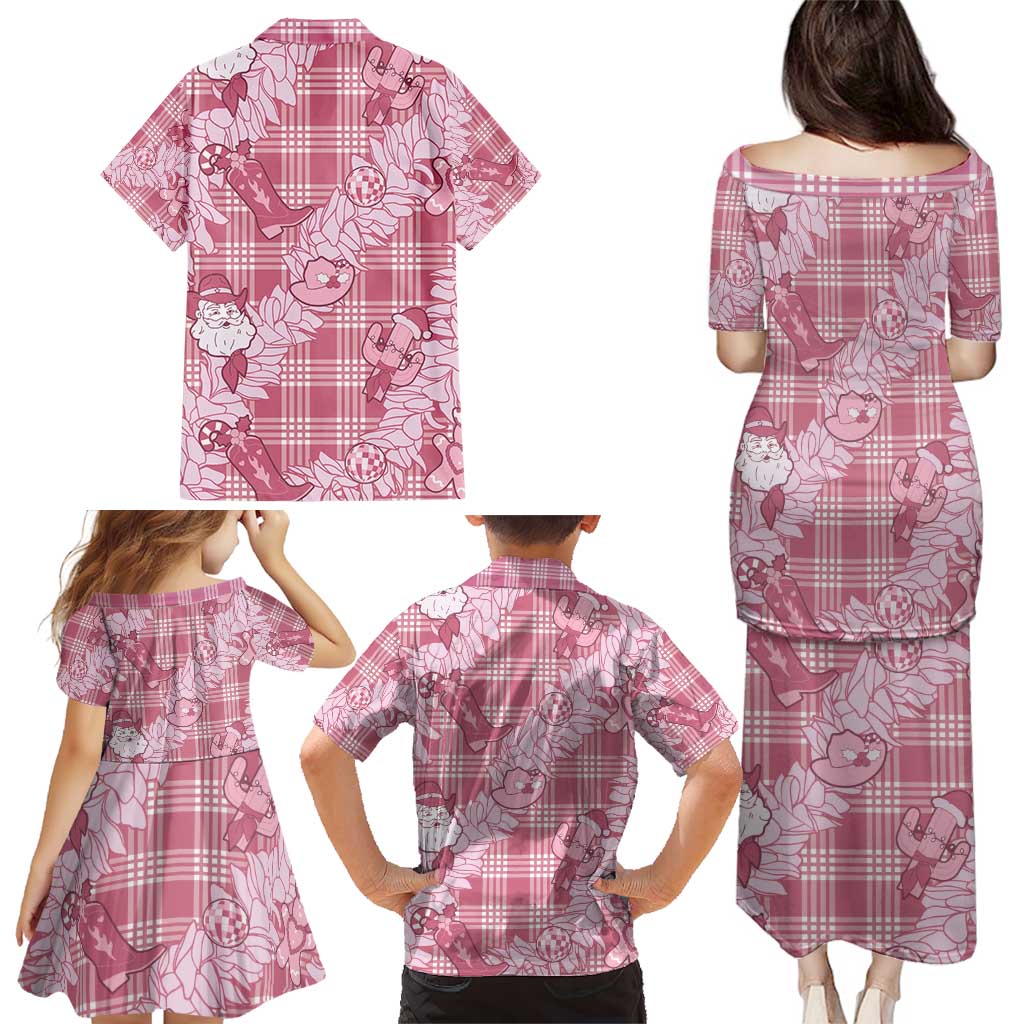 Pink Palaka Hawaii Cowboy Christmas Family Matching Puletasi and Hawaiian Shirt Paniolo Mix Maile Lei LT7 - Polynesian Pride