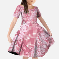 Pink Palaka Hawaii Cowboy Christmas Family Matching Short Sleeve Bodycon Dress and Hawaiian Shirt Paniolo Mix Maile Lei LT7 Daughter's Dress Pink - Polynesian Pride