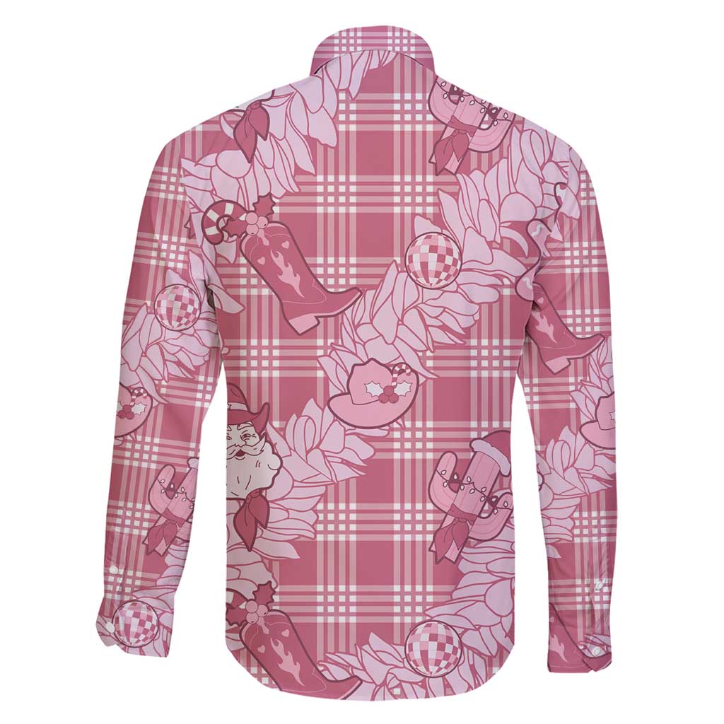 Pink Palaka Hawaii Cowboy Christmas Family Matching Short Sleeve Bodycon Dress and Hawaiian Shirt Paniolo Mix Maile Lei LT7 - Polynesian Pride