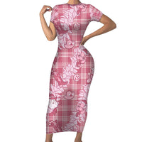 Pink Palaka Hawaii Cowboy Christmas Family Matching Short Sleeve Bodycon Dress and Hawaiian Shirt Paniolo Mix Maile Lei LT7 Mom's Dress Pink - Polynesian Pride