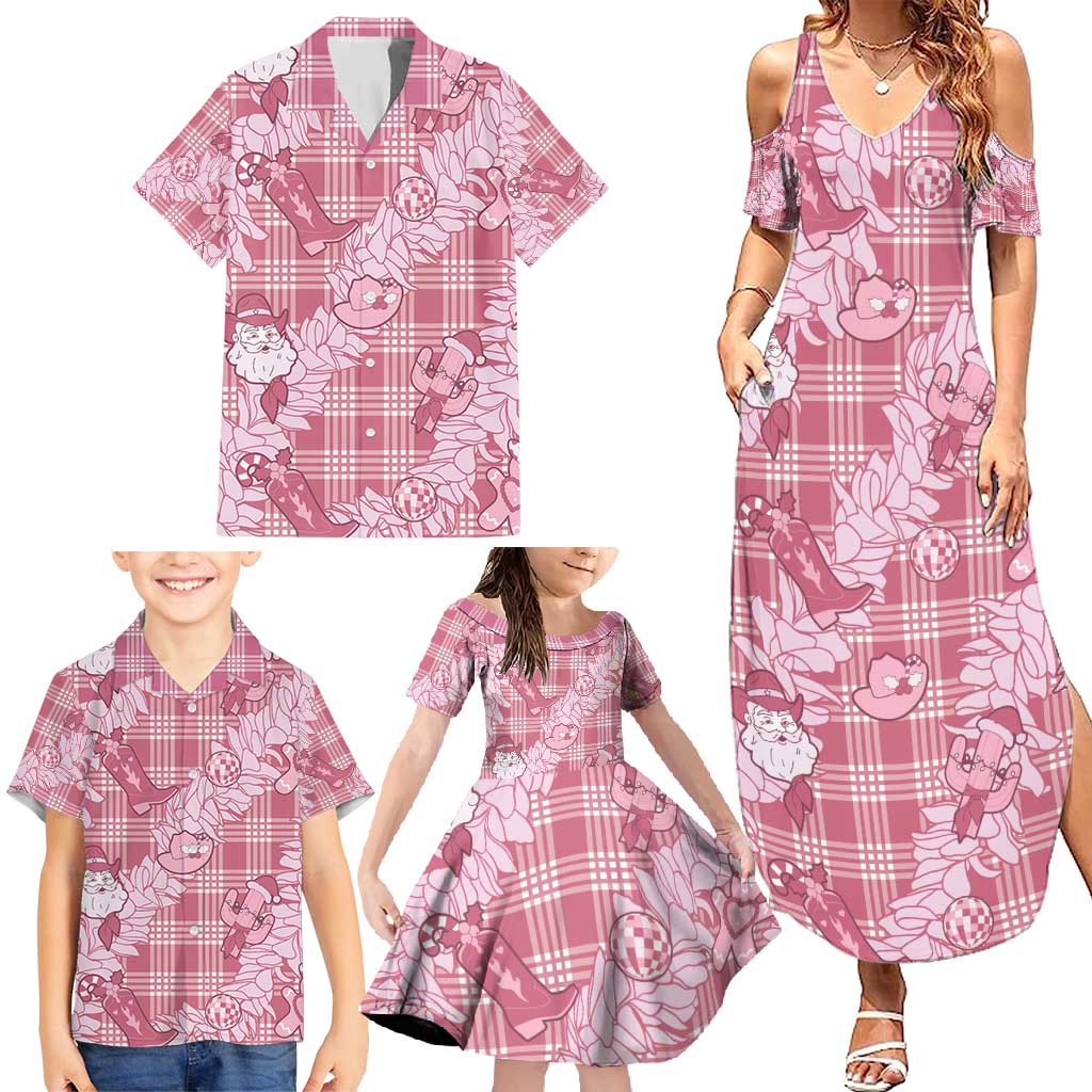 Pink Palaka Hawaii Cowboy Christmas Family Matching Summer Maxi Dress and Hawaiian Shirt Paniolo Mix Maile Lei LT7 - Polynesian Pride