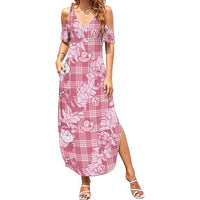 Pink Palaka Hawaii Cowboy Christmas Family Matching Summer Maxi Dress and Hawaiian Shirt Paniolo Mix Maile Lei LT7 Mom's Dress Pink - Polynesian Pride