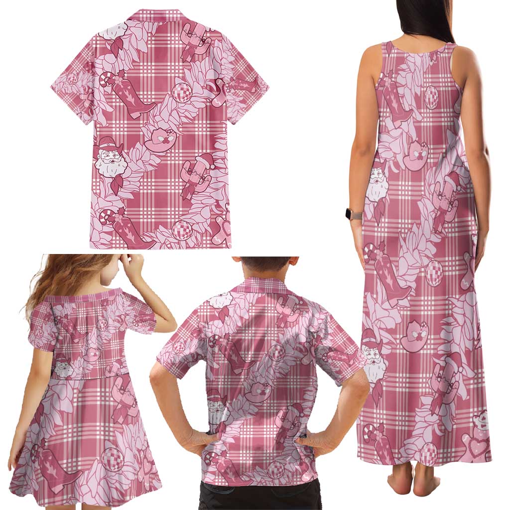Pink Palaka Hawaii Cowboy Christmas Family Matching Tank Maxi Dress and Hawaiian Shirt Paniolo Mix Maile Lei LT7 - Polynesian Pride
