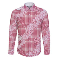 Pink Palaka Hawaii Cowboy Christmas Family Matching Tank Maxi Dress and Hawaiian Shirt Paniolo Mix Maile Lei LT7 Dad's Shirt - Long Sleeve Pink - Polynesian Pride