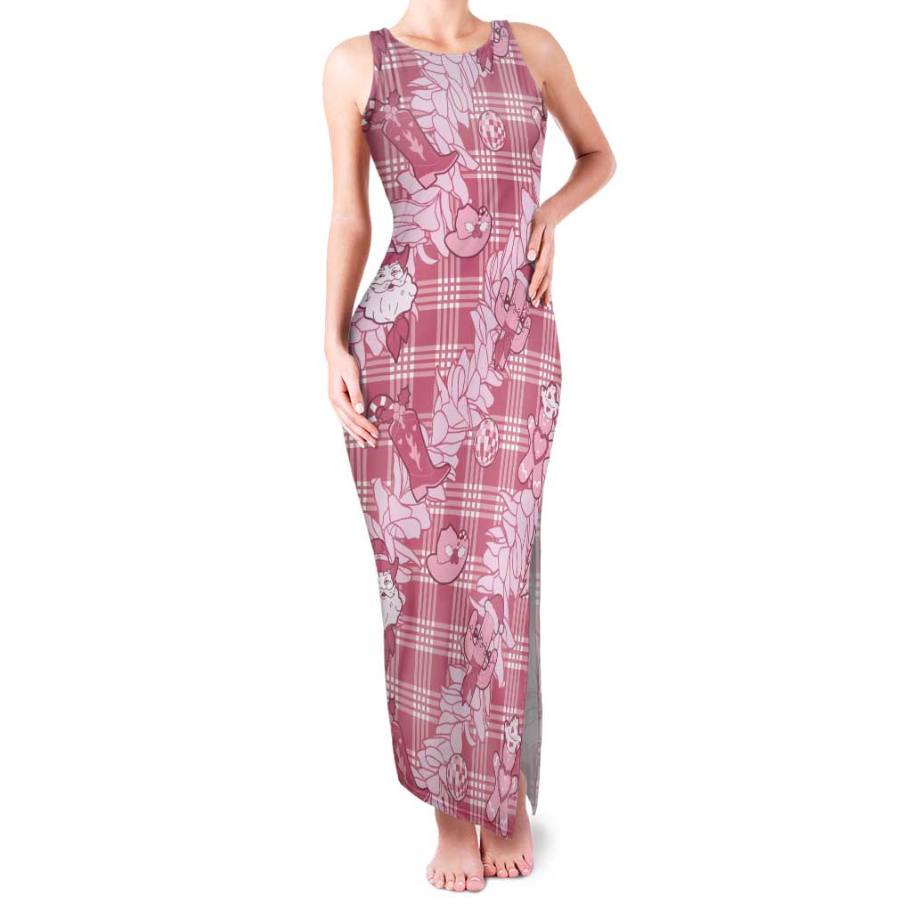 Pink Palaka Hawaii Cowboy Christmas Family Matching Tank Maxi Dress and Hawaiian Shirt Paniolo Mix Maile Lei LT7 Mom's Dress Pink - Polynesian Pride