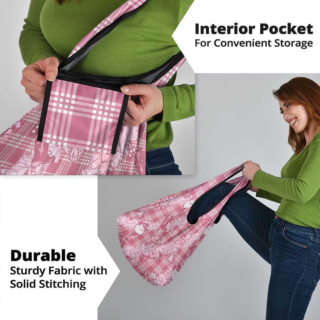 Pink Palaka Hawaii Cowboy Christmas Grocery Bag Paniolo Mix Maile Lei - Polynesian Pride