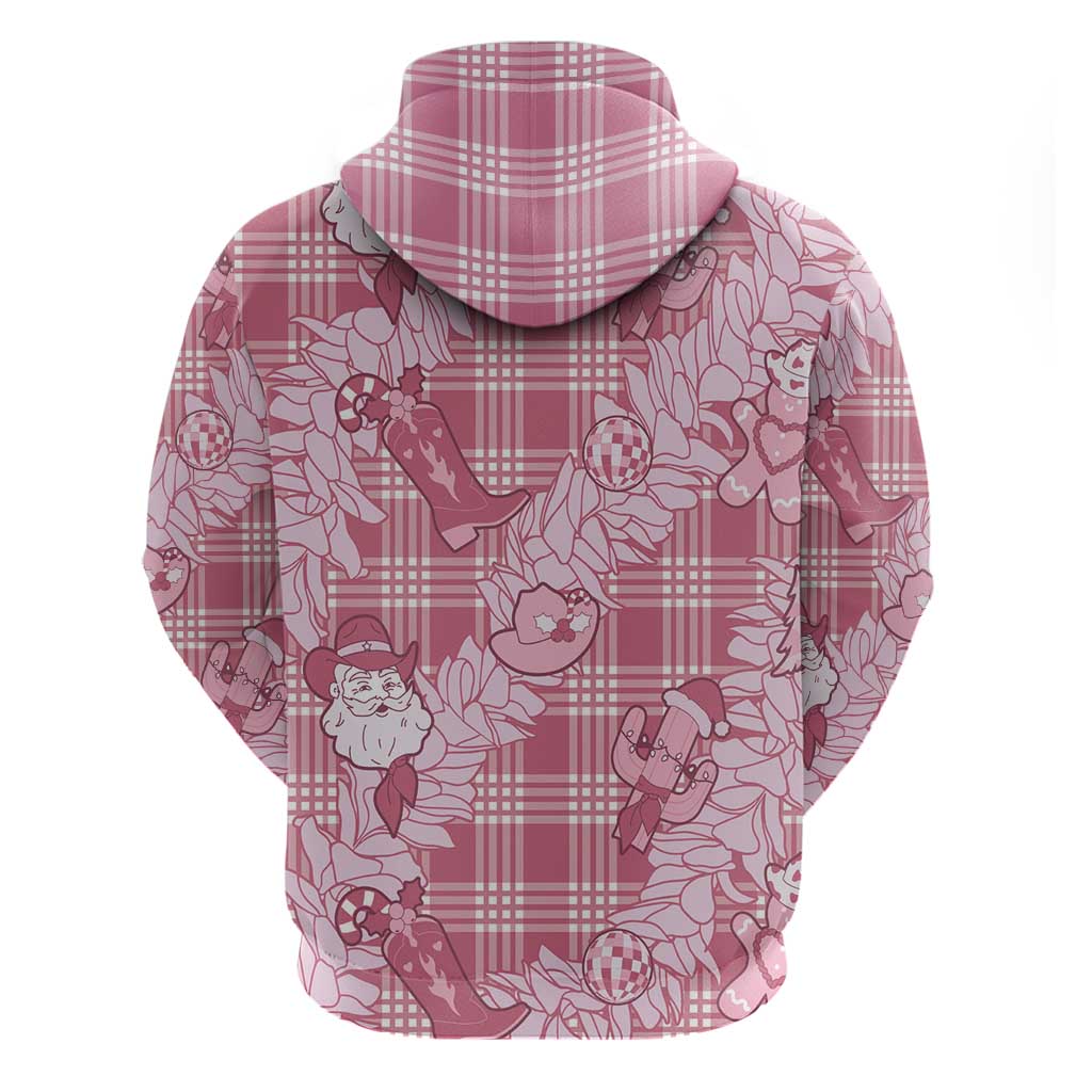 Pink Palaka Hawaii Cowboy Christmas Hoodie Paniolo Mix Maile Lei - Polynesian Pride