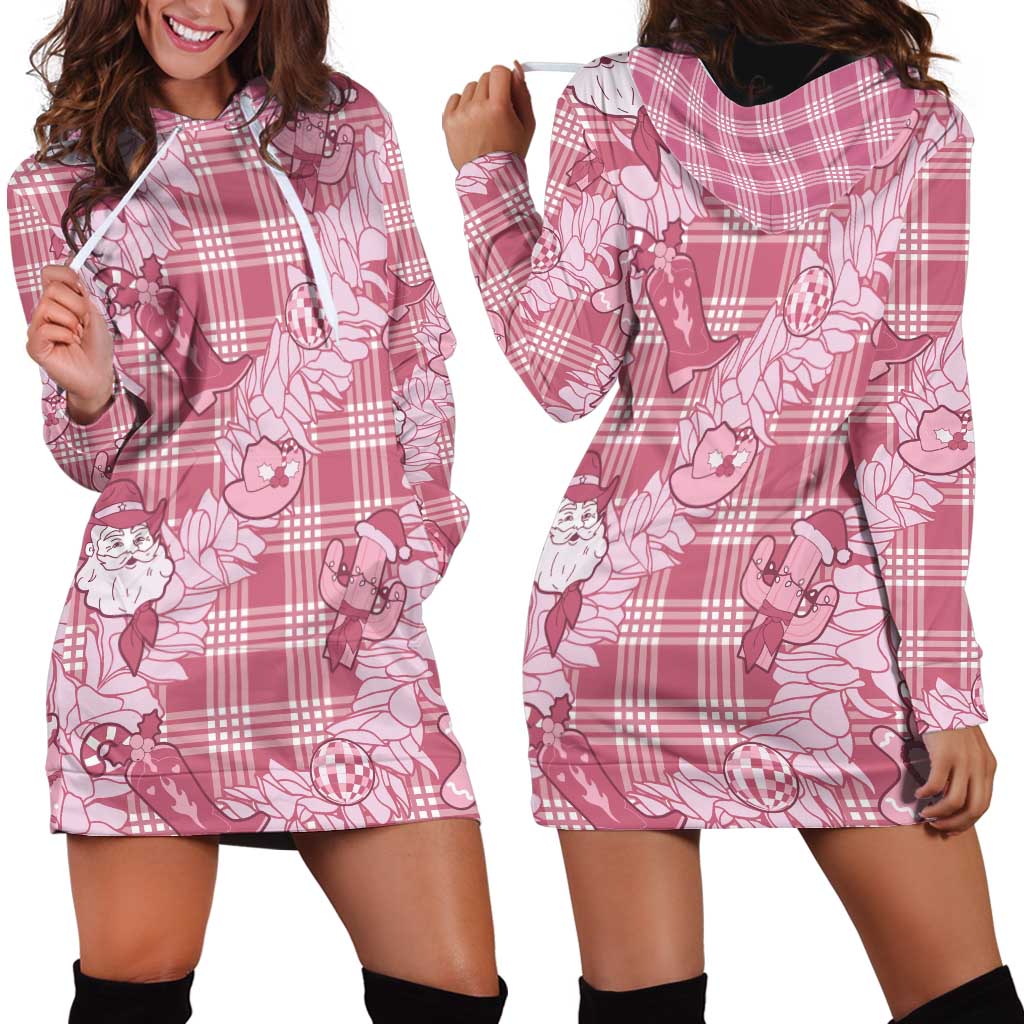 Pink Palaka Hawaii Cowboy Christmas Hoodie Dress Paniolo Mix Maile Lei - Polynesian Pride