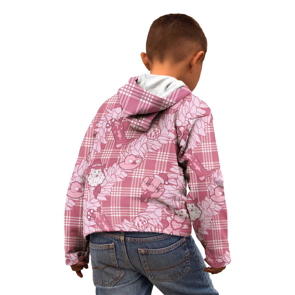 Pink Palaka Hawaii Cowboy Christmas Kid Hoodie Paniolo Mix Maile Lei - Polynesian Pride