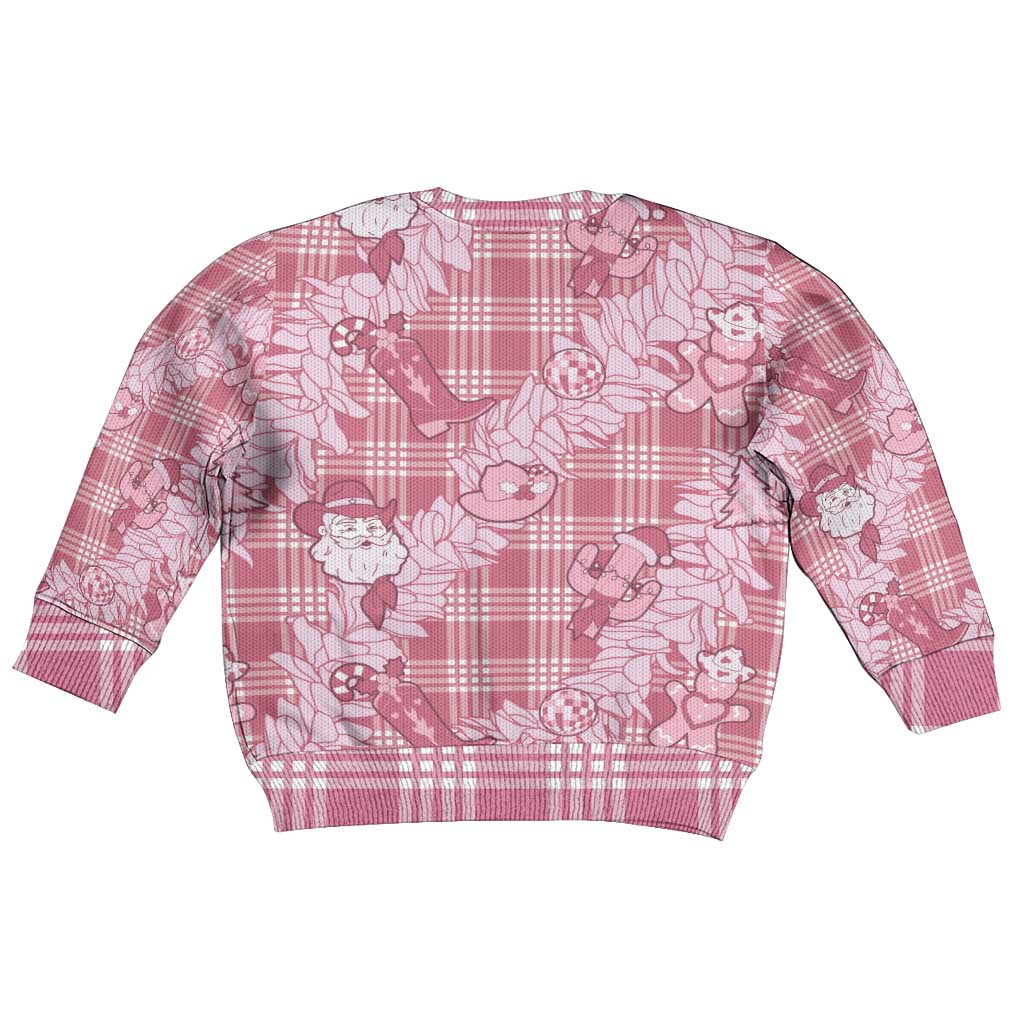 Pink Palaka Hawaii Cowboy Christmas Kid Ugly Christmas Sweater Paniolo Mix Maile Lei LT7 - Polynesian Pride