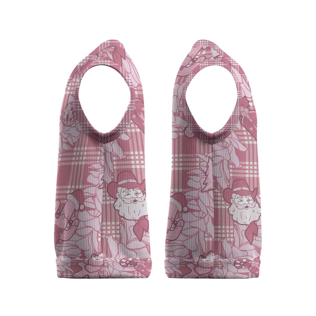 Pink Palaka Hawaii Cowboy Christmas Knitted V-Neck Vest Paniolo Mix Maile Lei - Polynesian Pride