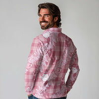 Pink Palaka Hawaii Cowboy Christmas Long Sleeve Polo Shirt Paniolo Mix Maile Lei - Polynesian Pride