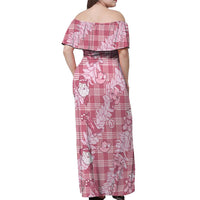 Pink Palaka Hawaii Cowboy Christmas Off Shoulder Maxi Dress Paniolo Mix Maile Lei LT7 - Polynesian Pride