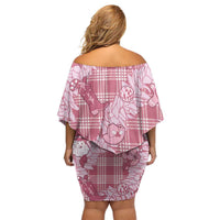 Pink Palaka Hawaii Cowboy Christmas Off Shoulder Short Dress Paniolo Mix Maile Lei - Polynesian Pride